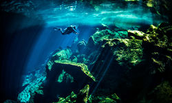 Diving in a Cenote, Mexico