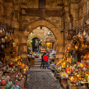 View of a lantern stall in a market in Egypt